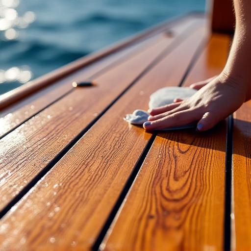 Ponte in teak di una barca prima e dopo il trattamento